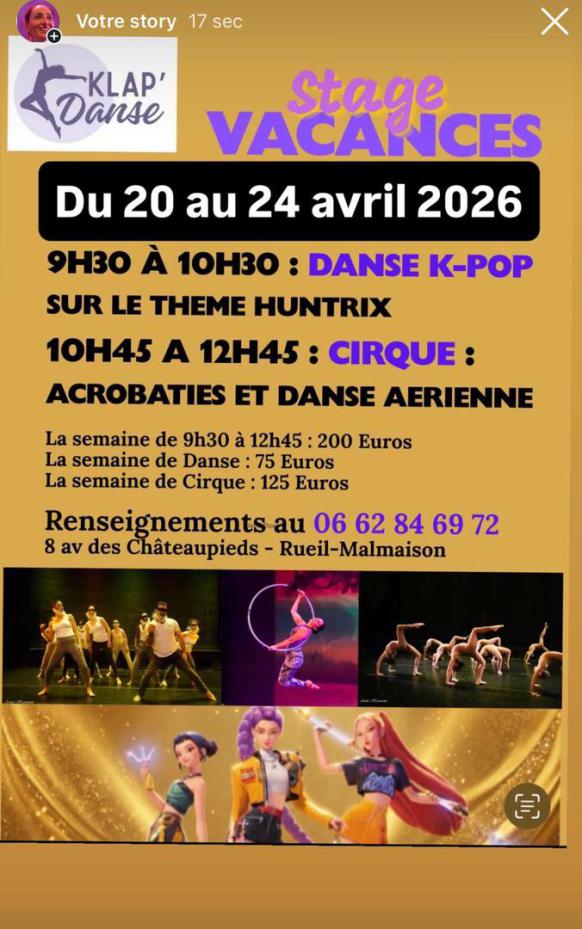 Réservez un stage de danse Rueil chez Klap'Danse aux vacances d'avril