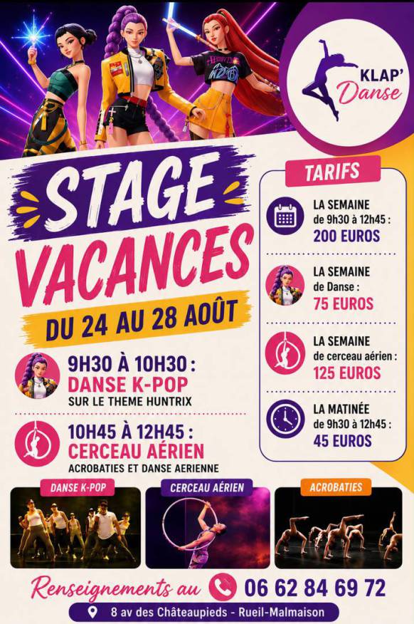Réservation d'un stage danse Rueil ou cirque Rueil chez Klap'Danse