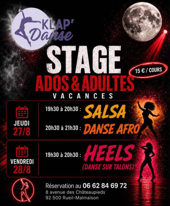 Réservation stage vacances Rueil chez Klap'Danse au 06 62 84 69 72