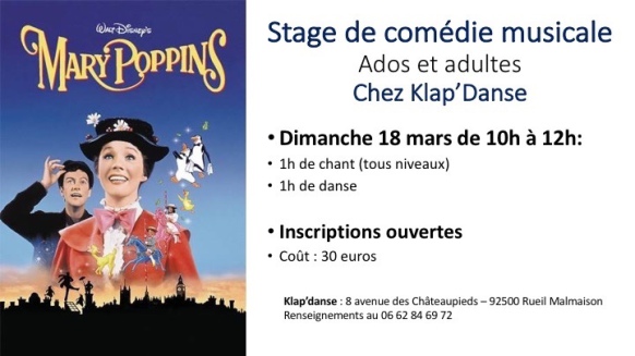 Stage de Comédie musicale le 18 mars sur le thème de Mary Poppins